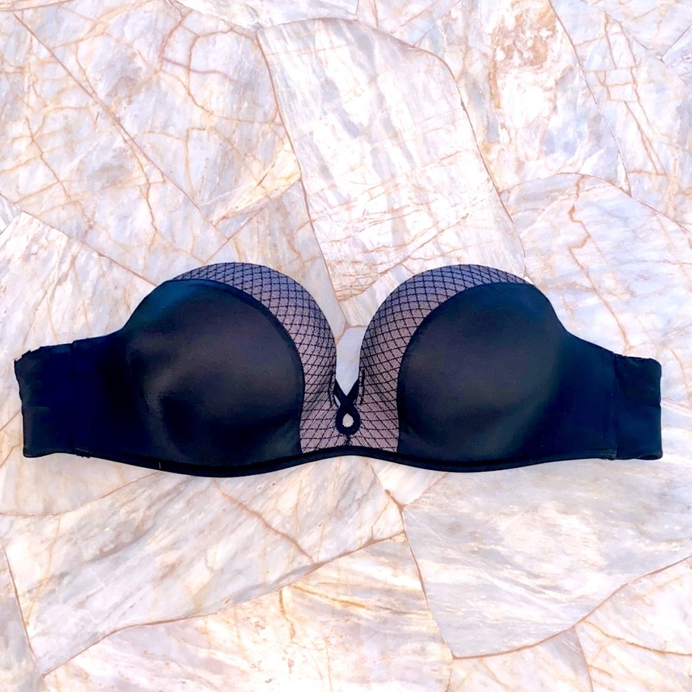 32A Black Victoria Secret Strapless Bombshell Miraculous Satin Push-up Bra